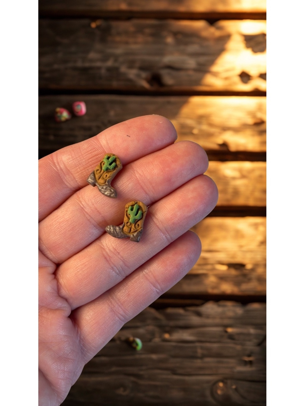 Cowgirl Boot Cactus Polymer Clay Stud Earrings | Western Cowgirl Jewelry